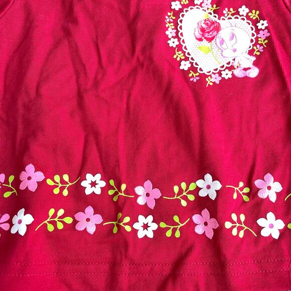 Vintage Baby Looney Tunes Baby Girls Shirt 12M Red Long Sleeve Tweety Bird READ - Picture 4 of 9